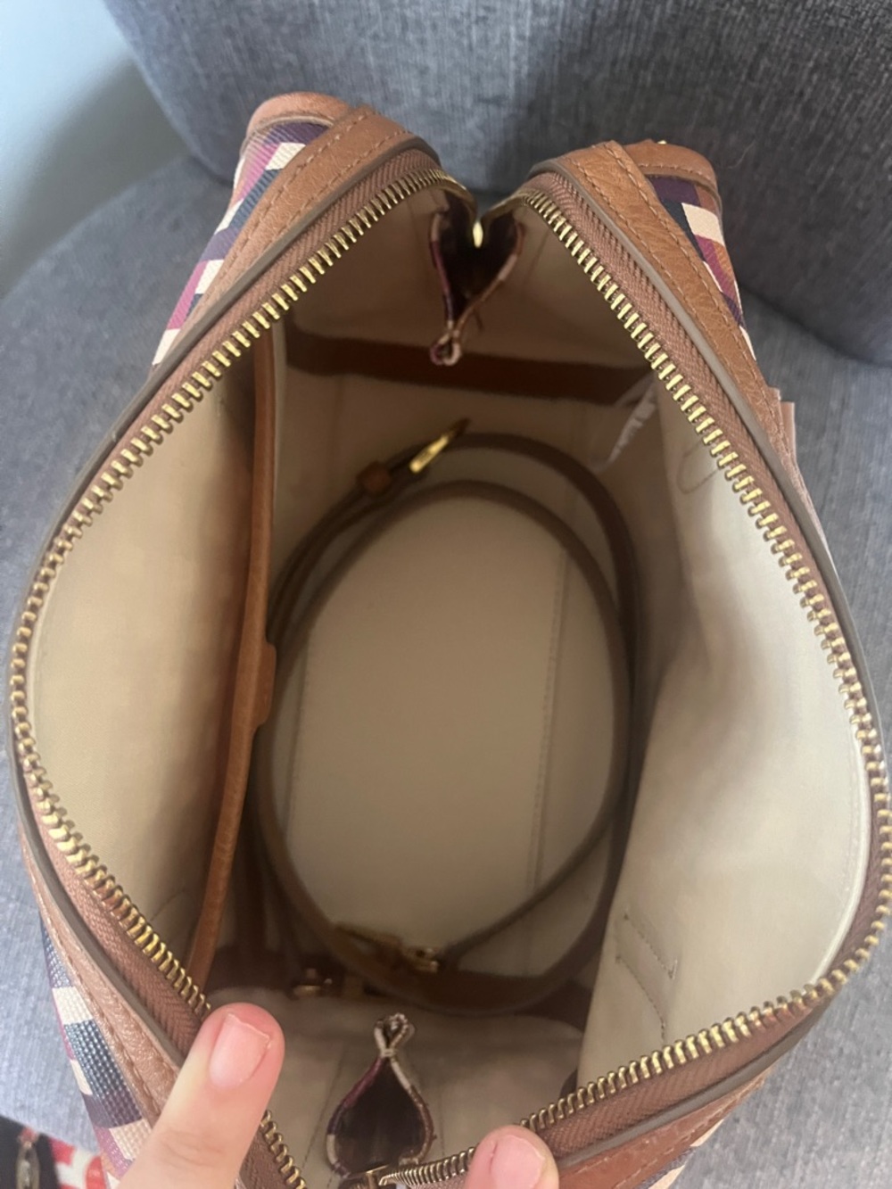 Fossil Multicolor Woven Satchel with Brown Trim, EUC - Picture 2 of 6